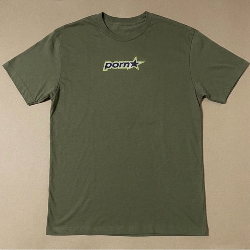 Pornstar graphic army green tee mens skater tee